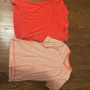 Vibrant Orange and Striped T-Shirt Duo